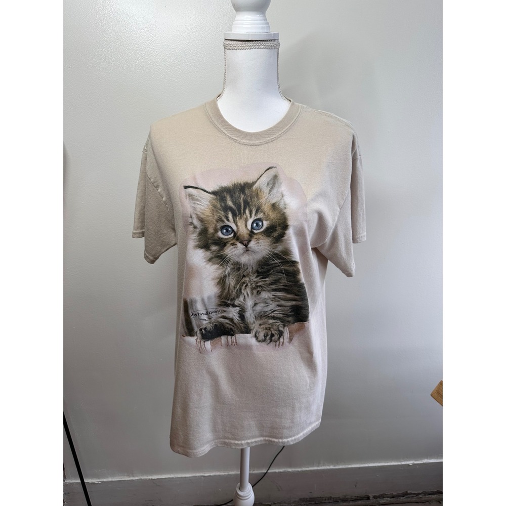 Vintage Gildan Tan Kitten Graphic T-Shirt Softies & Cuties Medium